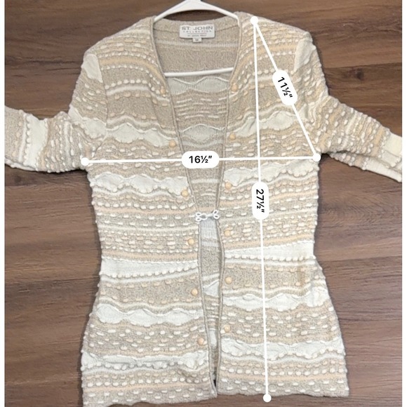 ST JOHN Collection Knit Cardigan Beige White Textured Beaded M Quiet Luxury - Picture 8 of 9